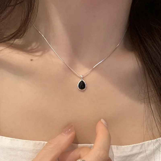 Black Zircon Water Drop Snake Chain Necklace