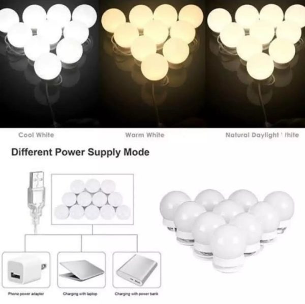 Vanity Light LED Bulbs for Makeup Mirror – 10 Bulb Set with 3 Light Modes & Adjustable Brightness | Hollywood Style Mirror Lights