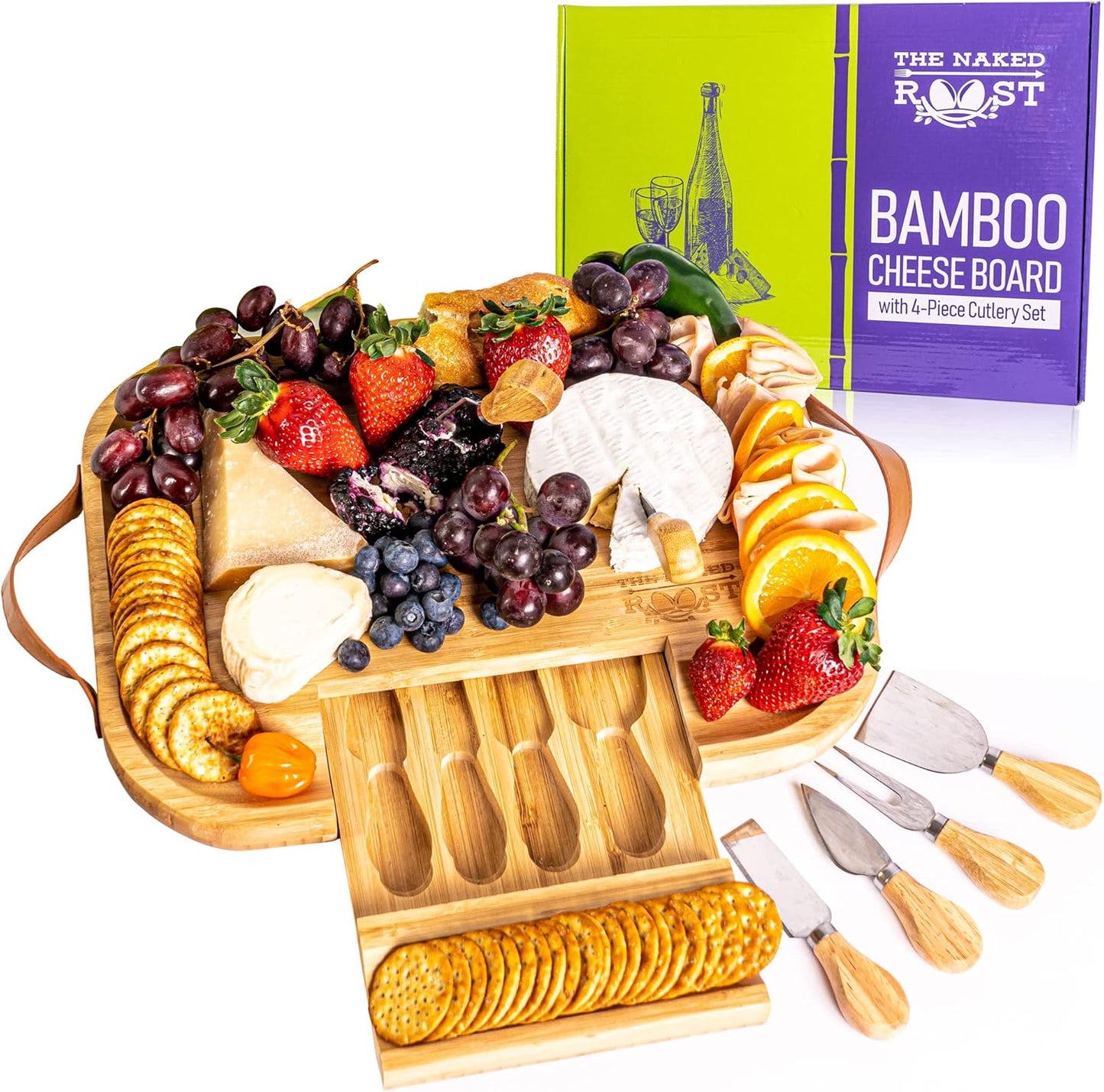 Wooden Bamboo Cheese Board And Knife Set
