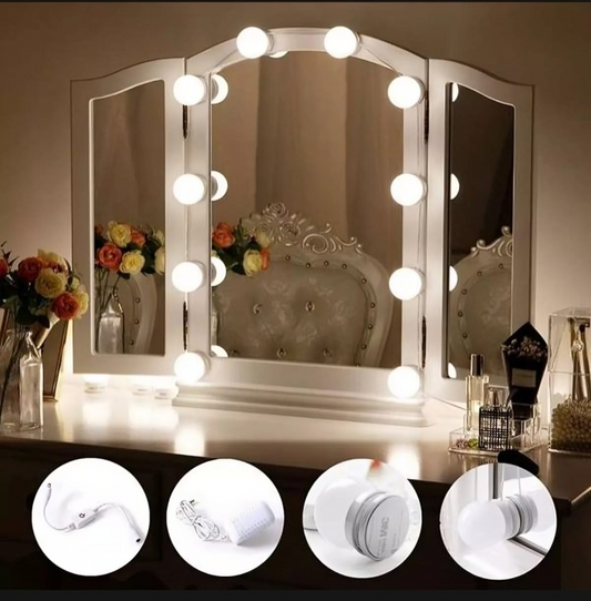 Vanity Light LED Bulbs for Makeup Mirror – 10 Bulb Set with 3 Light Modes & Adjustable Brightness | Hollywood Style Mirror Lights