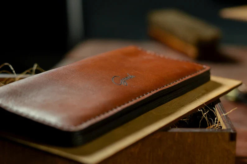 Long personalized Leather Wallet for men