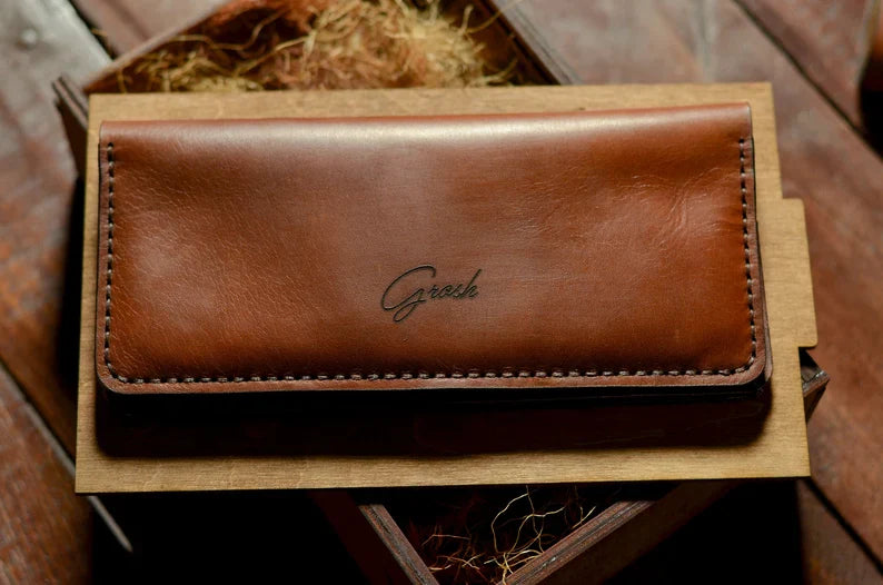 Long personalized Leather Wallet for men