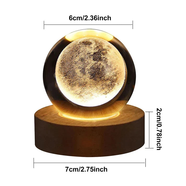 🌌 3D Galaxy Solar System Crystal Ball Night Light with Wooden Base – USB Powered LED Gift Lamp (Random Space Designs)