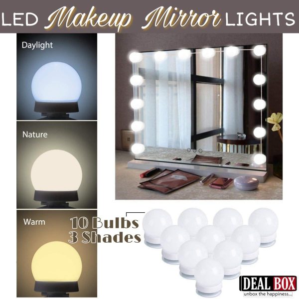 Vanity Light LED Bulbs for Makeup Mirror – 10 Bulb Set with 3 Light Modes & Adjustable Brightness | Hollywood Style Mirror Lights