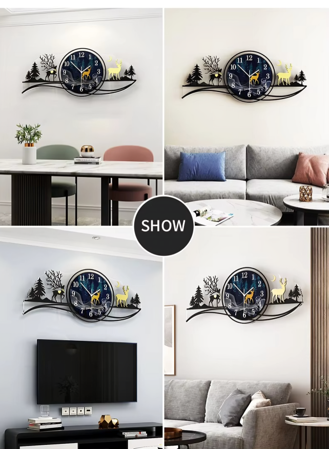 🦌 3D Wooden Deer Forest Wall Clock with Light – Blue Jungle Theme for Bedroom & Living Room
