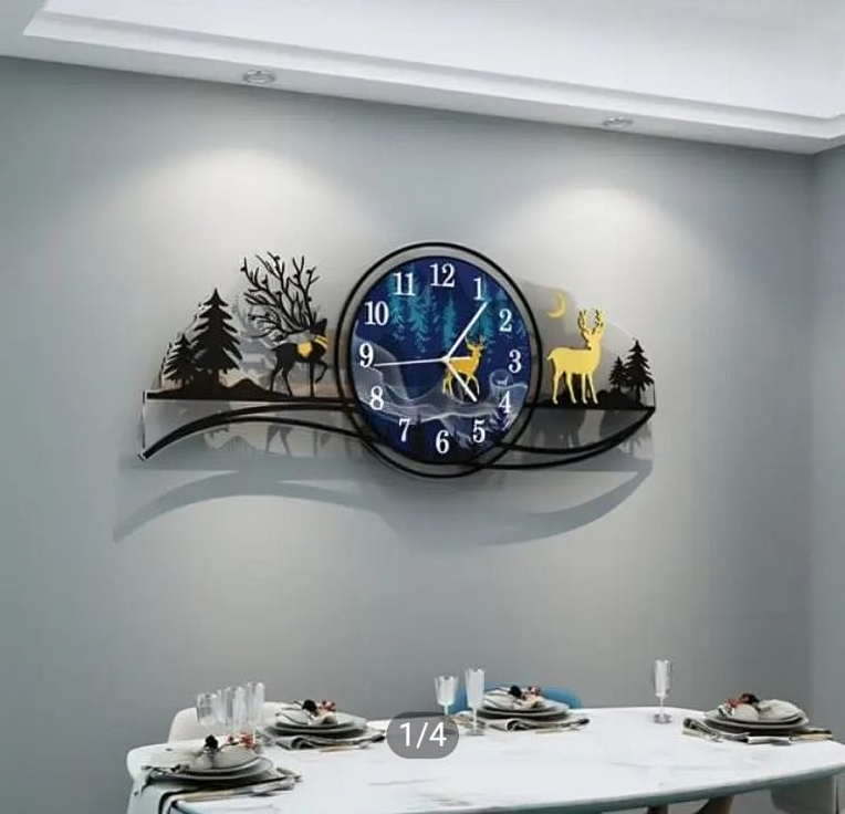 🦌 3D Wooden Deer Forest Wall Clock with Light – Blue Jungle Theme for Bedroom & Living Room