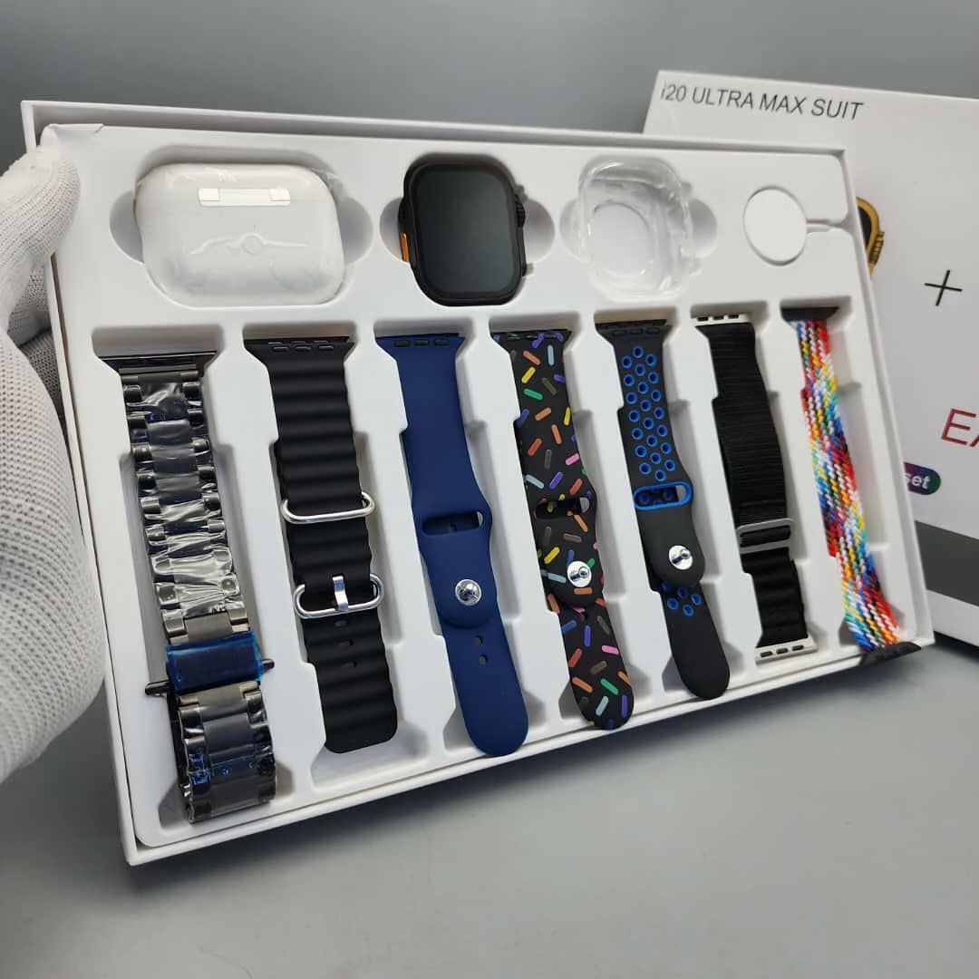 I20 Ultra Max Suit (10 in 1) Smart Watch + Earbuds Master Copy with 7 straps  (ALLOW TO OPEN)