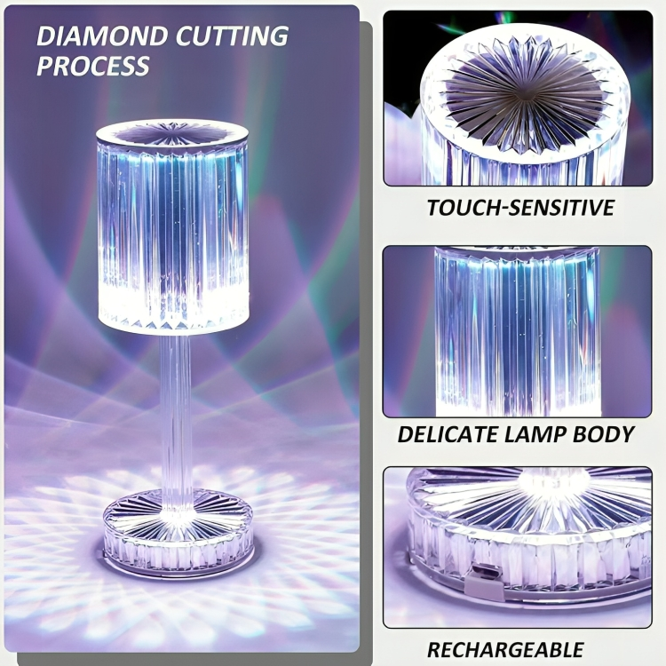 RGB Crystal Touch Table Lamp – 16 Color LED Night Light with USB Charging | Modern Bedside Lamp for Bedroom & Living Room