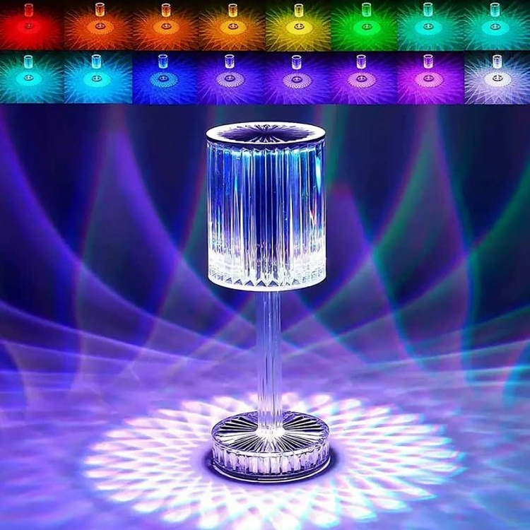 RGB Crystal Touch Table Lamp – 16 Color LED Night Light with USB Charging | Modern Bedside Lamp for Bedroom & Living Room